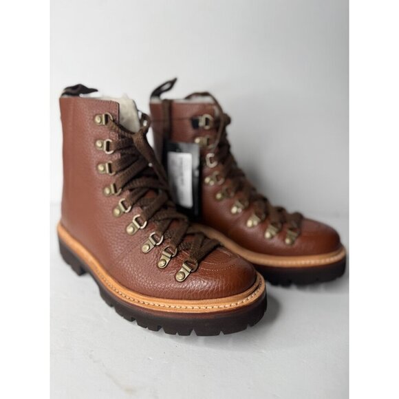 Anthropologie X Grenson Tan Nanette Shearling Pebbled-leather Combat Boots EU 36 - Picture 3 of 7